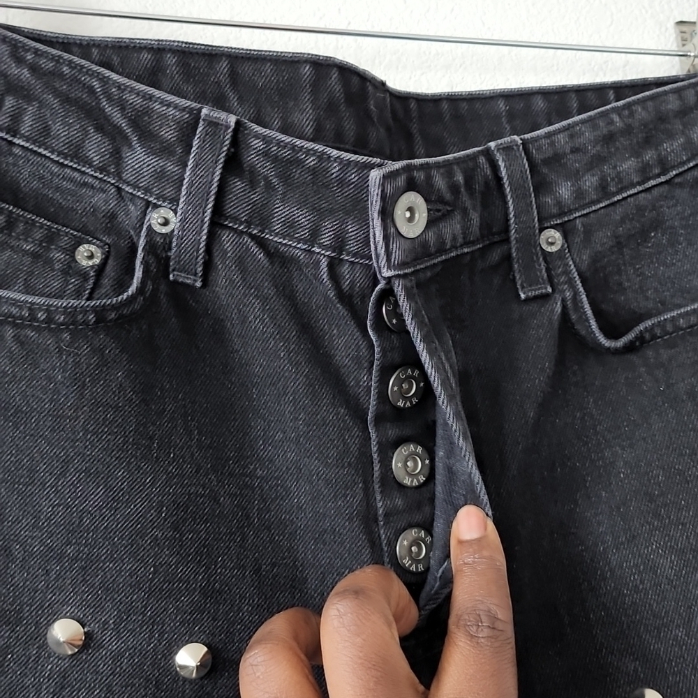 Carmar black studded jeans frayed hem Bikercore - Picture 8 of 12